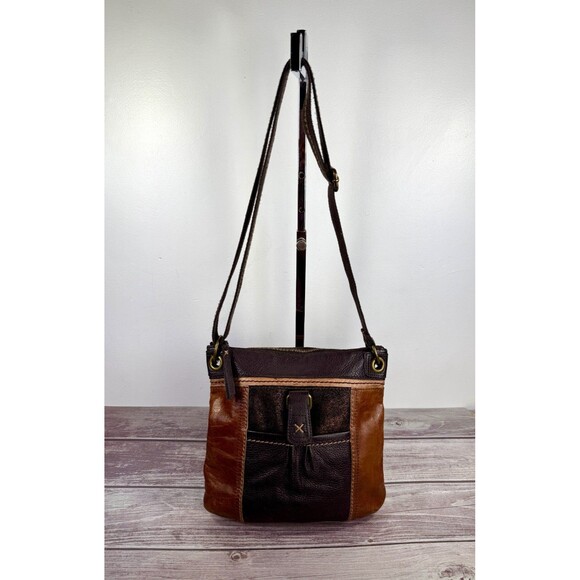 The Sak Brown/Black Leather Crossbody Kendra Purse Shoulder Bag Boho Distressed - Picture 1 of 16
